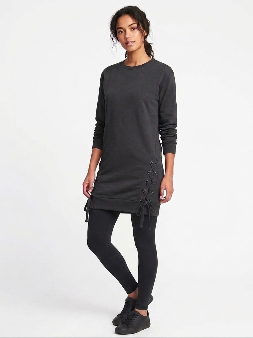 Soprano Long-Sleeve Lace-Up Sweatshirt Tunic in Charcoal Grey - Size XS - NWT